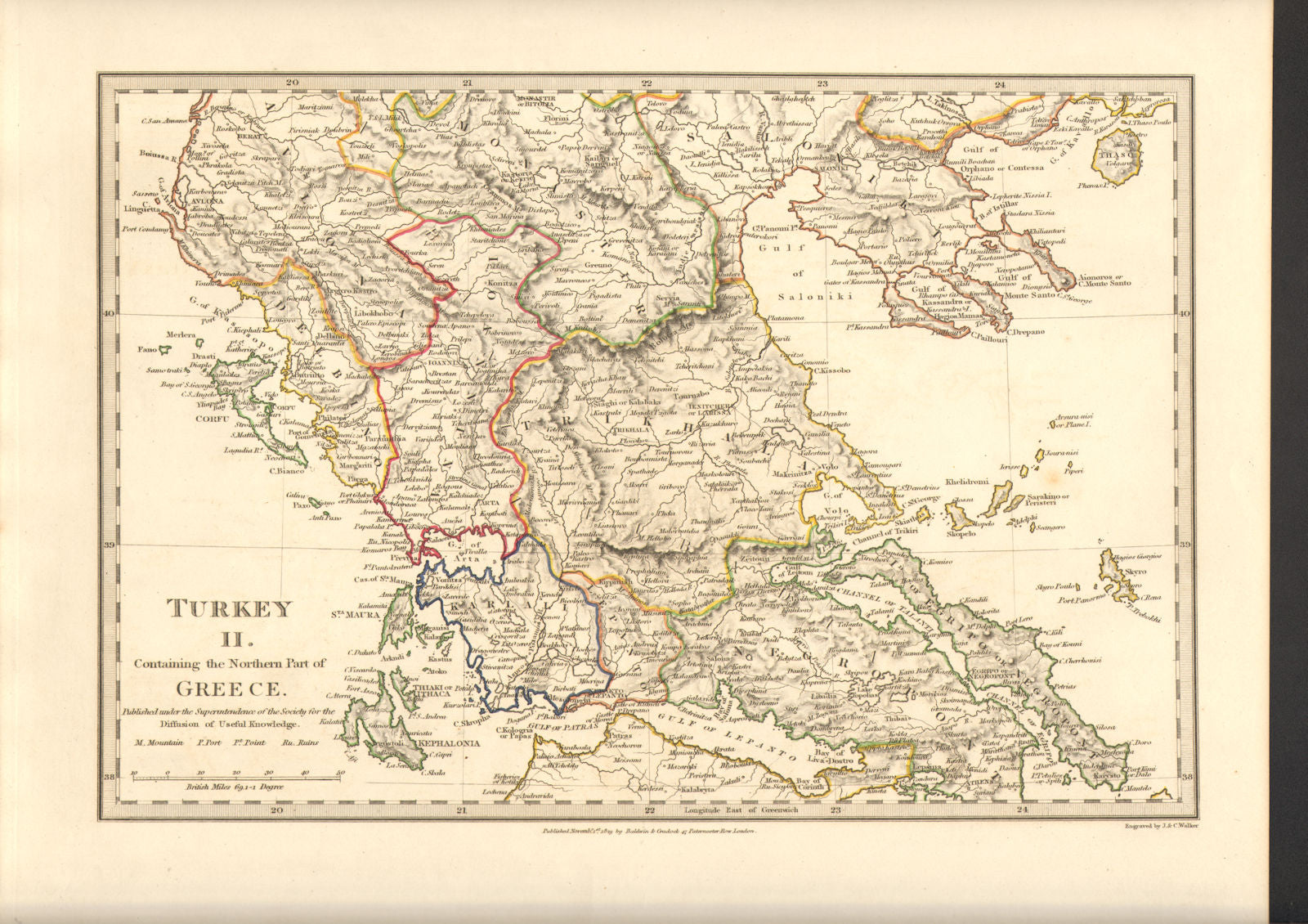 GREECE.Corfu Ionian Euboea Kephalonia Saloniki Lepanto Ioannina.SDUK 1848 map